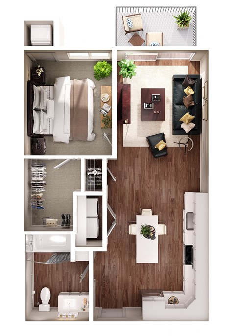 Floor plan for 1 bed, 1 bath, 736 sqft